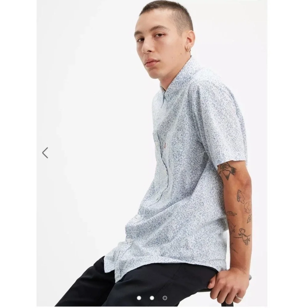 Levis Mens XXL Short Sleeve Classic One Pocket Shirt Blue White Speckled Print‎